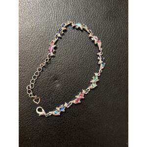 Silver Dolphin With Multi Color Inlaid Small Bracelet